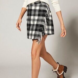 NWT ANTONIO MELANI Georgie Black and White Plaid Fringe Skirt size 14